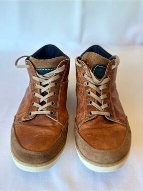 Bullboxer Men's Cognac/Brown Leather Sneakers with Lace-Up Closure SZ 10